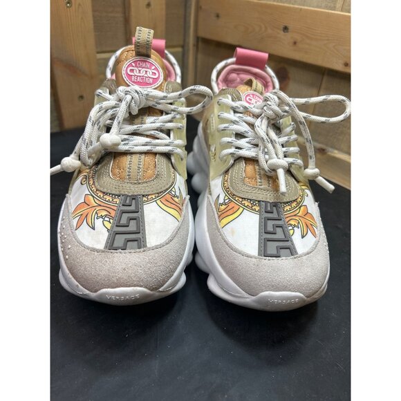 Versace Chain Reaction Sneakers EU37 US7 Pink/Beige Baroque Design Womens Shoes - Picture 9 of 12